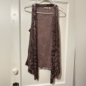 Long Velvet Floral Print Flowy Vest, Size S